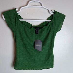 Forever 21 Shirt Green NWT Cap Sleeve Medium Summer Beach Casual